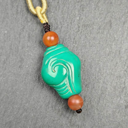Shankha Amulet,Hand Carved Turquoise Conch Shell Pendant,25 - Tibetan Buddhist amulet, view 5