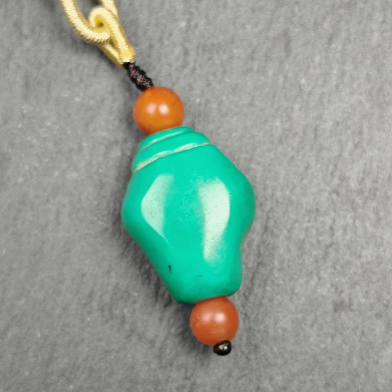 Shankha Amulet,Hand Carved Turquoise Conch Shell Pendant,25 - Tibetan Buddhist amulet, view 6
