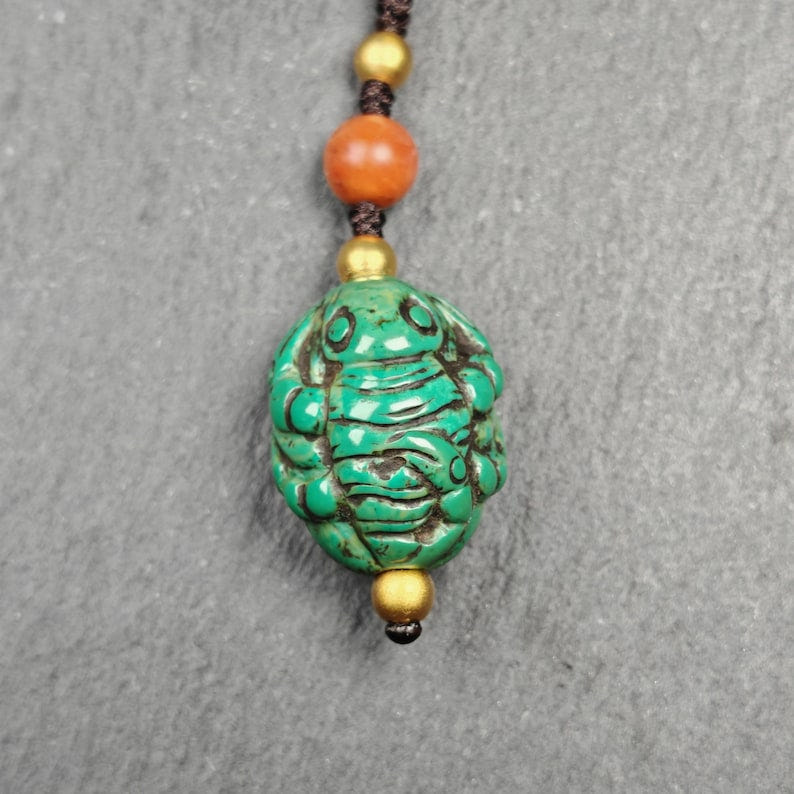 Old Turquoise Tibetan Scorpion Amulet, 23 - Tibetan Buddhist amulet, front view
