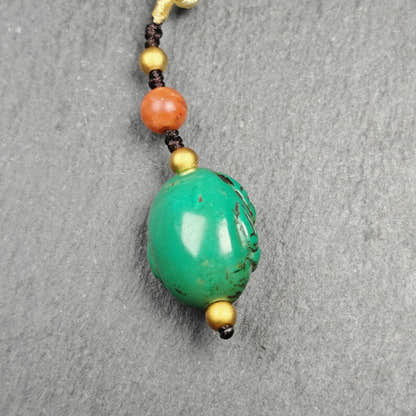 Old Turquoise Tibetan Scorpion Amulet, 23 - Tibetan Buddhist amulet, close-up detail