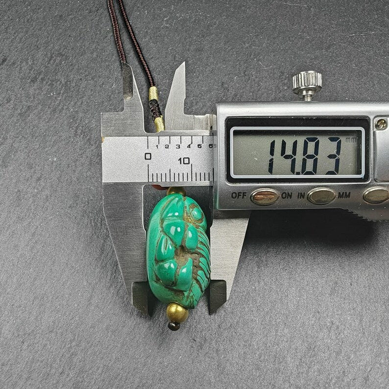 Old Turquoise Tibetan Scorpion Amulet, 27 - Tibetan Buddhist amulet, size reference