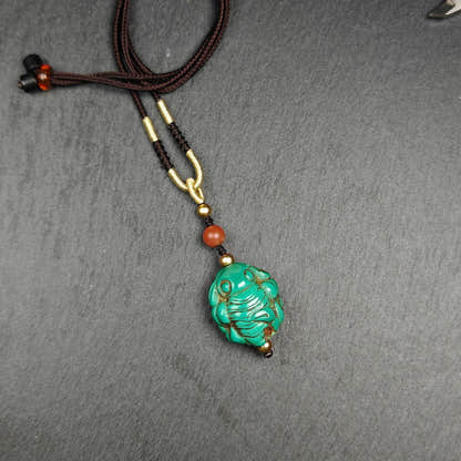 Old Turquoise Tibetan Scorpion Amulet, 27 - Tibetan Buddhist amulet, close-up detail