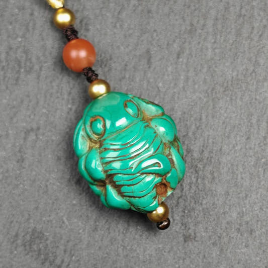 Old Turquoise Tibetan Scorpion Amulet, 27 - Tibetan Buddhist amulet, front view