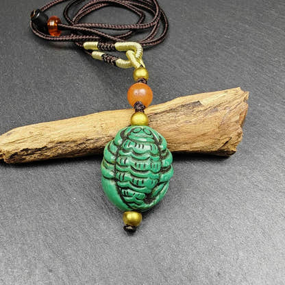 Old Turquoise Tibetan Scorpion Amulet,21 - Tibetan Buddhist amulet, close-up detail