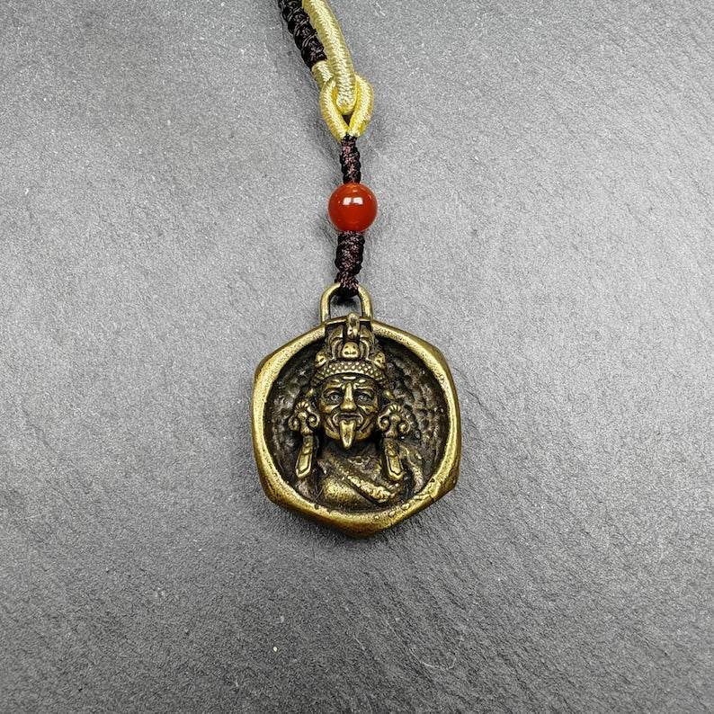 Double Faced Drashi Lhamo Amulet,Zashi Lhamo Pendant - Tibetan Buddhist amulet, front view