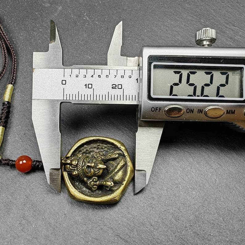 Double Faced Drashi Lhamo Amulet,Zashi Lhamo Pendant - Tibetan Buddhist amulet, size reference