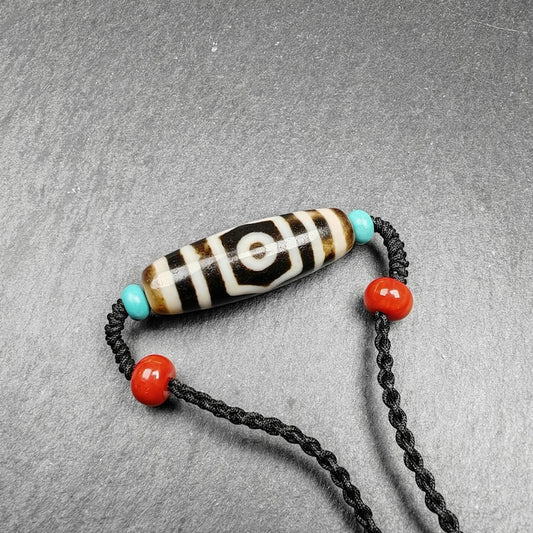 Tibetan 3 Eyes Dzi Bead Amulet,37*12mm