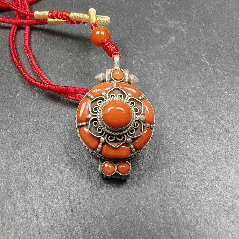 Coral and Silver Gau Ghau Shrine - Tibetan Buddhist art, view 6