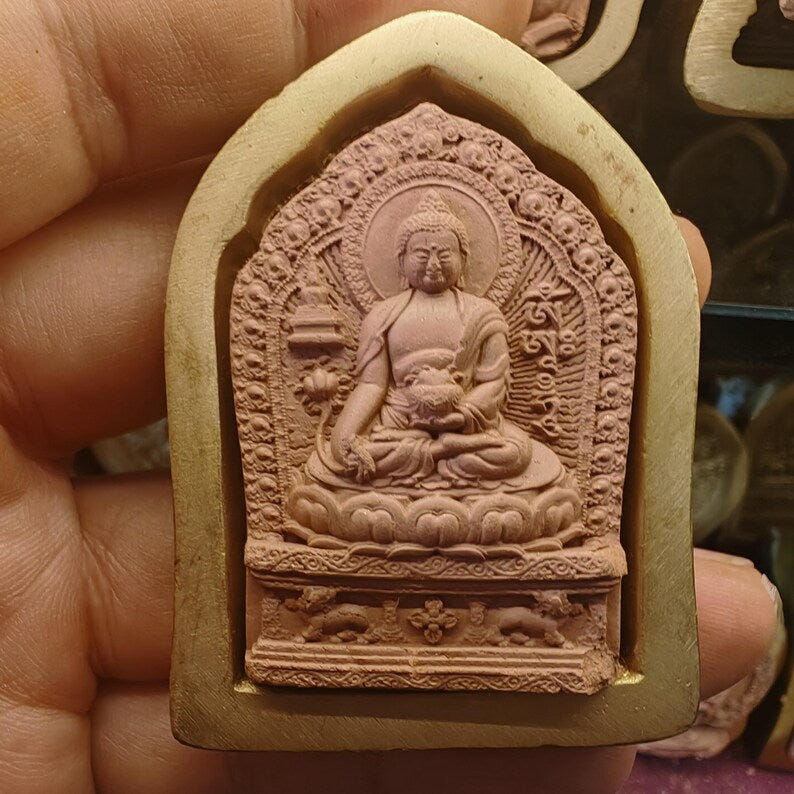 Bhaishajyaguru Enthroned Tsa Tsa Mold Tibetan Medicine Buddha Statue Mould 5cm - Tibetan tsa tsa mold, front view