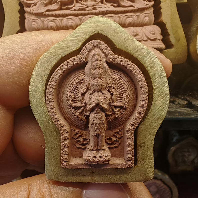1000 Armed Avakokitesvara Tsa Tsa Mold - Tibetan tsa tsa mold, front view