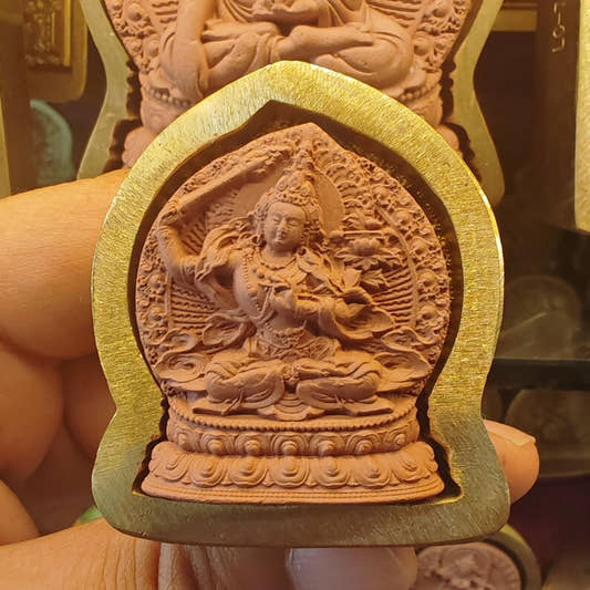 Yellow Manjusri Tsa Tsa Mold - Tibetan tsa tsa mold, front view
