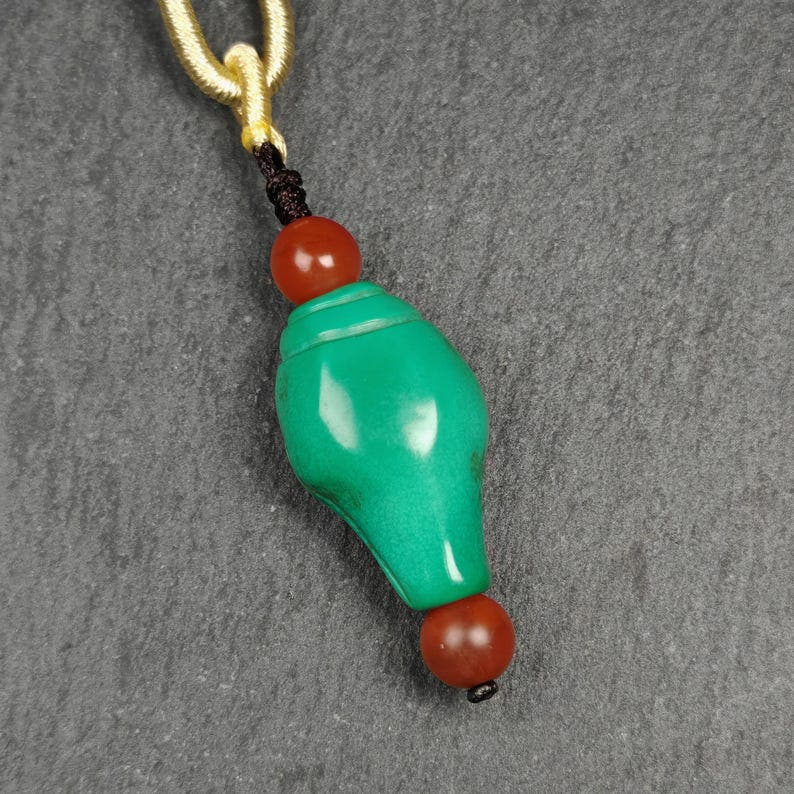 Shankha Amulet,Turquoise Conch Shell Pendant,25 - Tibetan Buddhist amulet, close-up detail