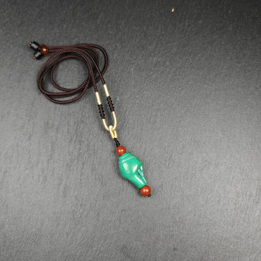 Shankha Amulet,Turquoise Conch Shell Pendant,25 - Tibetan Buddhist amulet, front view