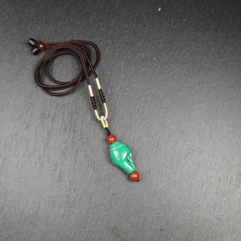 Shankha Amulet,Turquoise Conch Shell Pendant,25 - Tibetan Buddhist amulet, front view