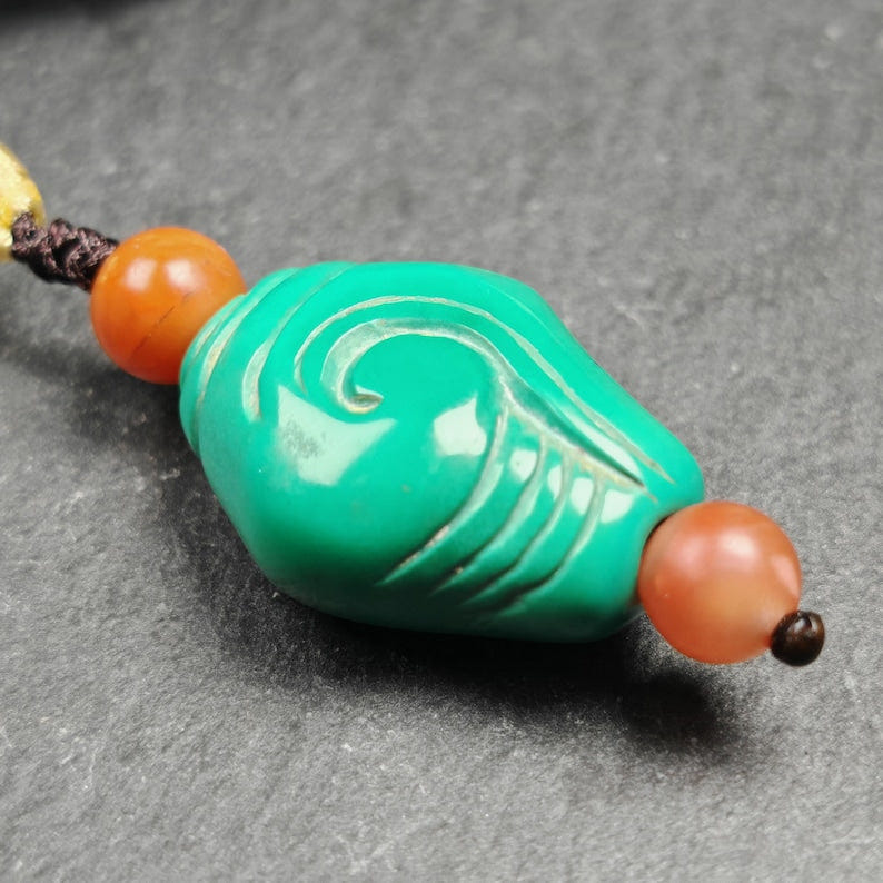 Shankha Amulet,Hand Carved Turquoise Conch Shell Pendant,25 - Tibetan Buddhist amulet, view 7