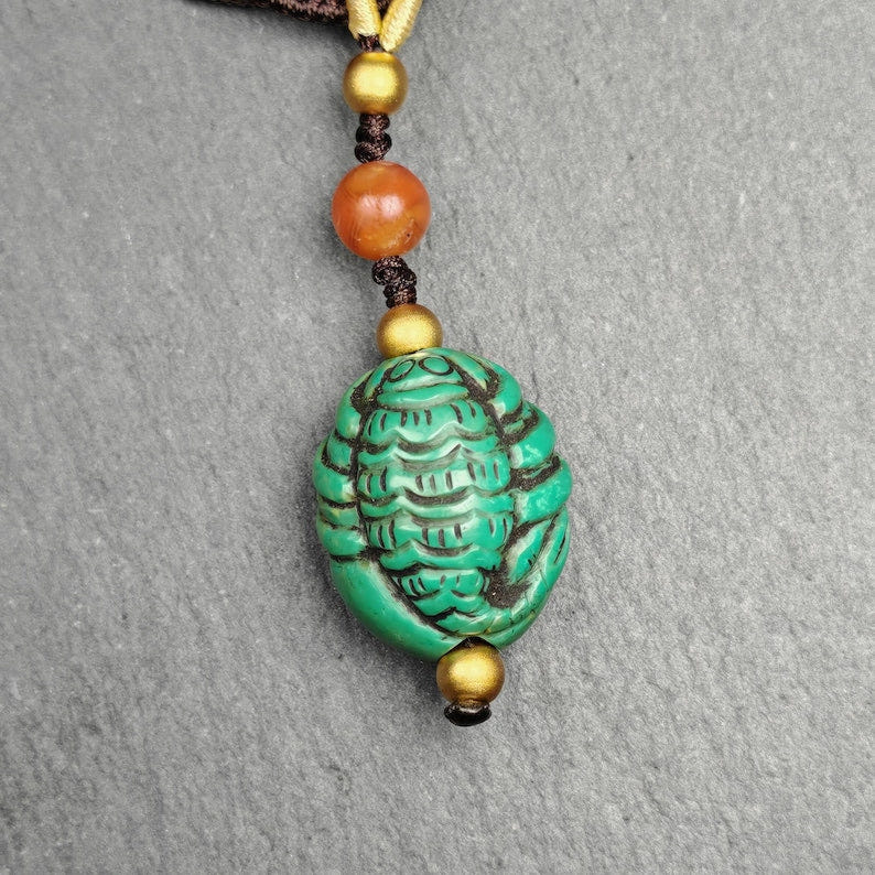 Old Turquoise Tibetan Scorpion Amulet,21 - Tibetan Buddhist amulet, front view