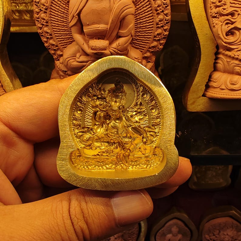 Green Tara Tsa Tsa Mold - Tibetan tsa tsa mold, detailed view