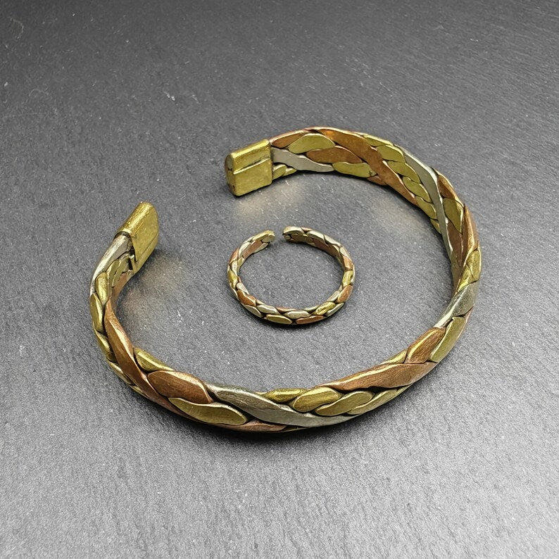 Tibetan Jewelry, Cuff Bracelet + Ring,Made of Bronze,Copper,Brass - Tibetan Buddhist art, detailed view