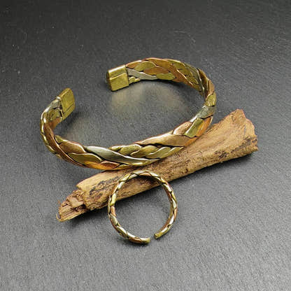 Tibetan Jewelry, Cuff Bracelet + Ring,Made of Bronze,Copper,Brass - Tibetan Buddhist art, close-up detail