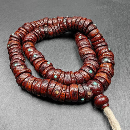Old 108 Bodhi Seed Beads Mala,Hand Hold 16mm Prayer Beads - Tibetan Buddhist mala beads, front view