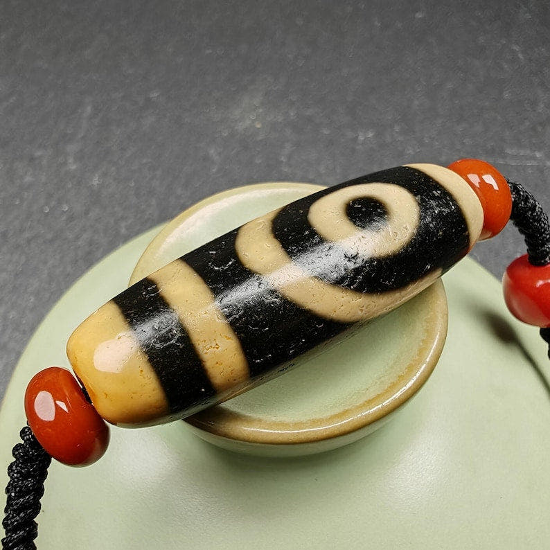 2 Eyes Dzi Bead Necklace - Tibetan Buddhist bead necklace, view 5