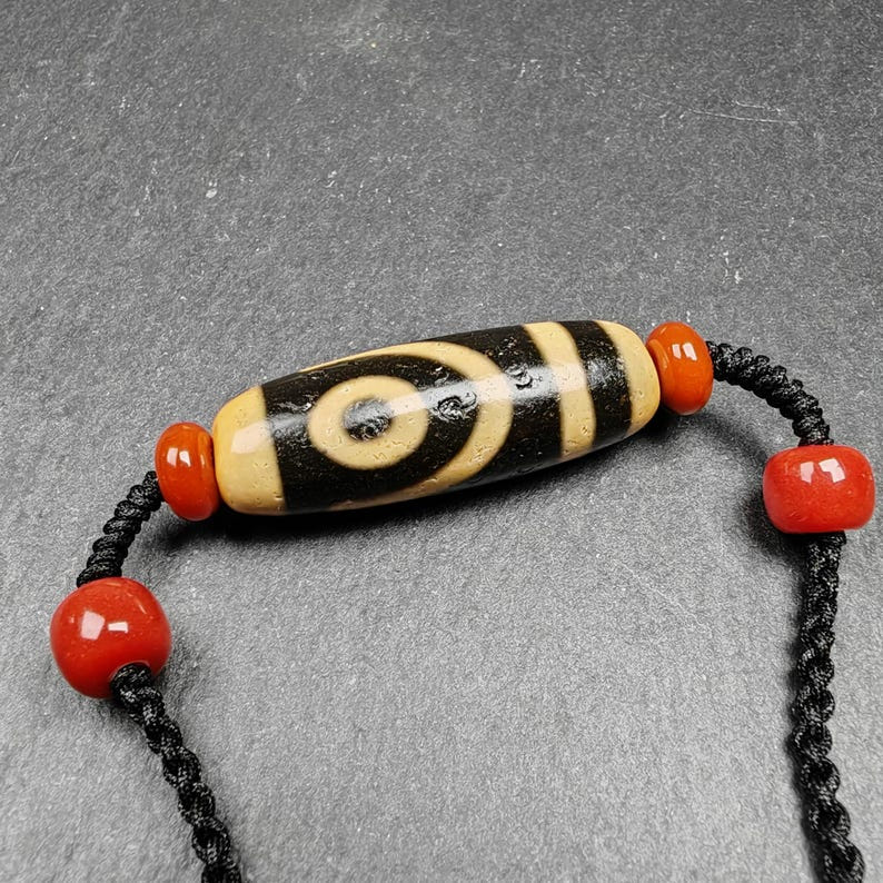 2 Eyes Dzi Bead Necklace - Tibetan Buddhist bead necklace, view 4