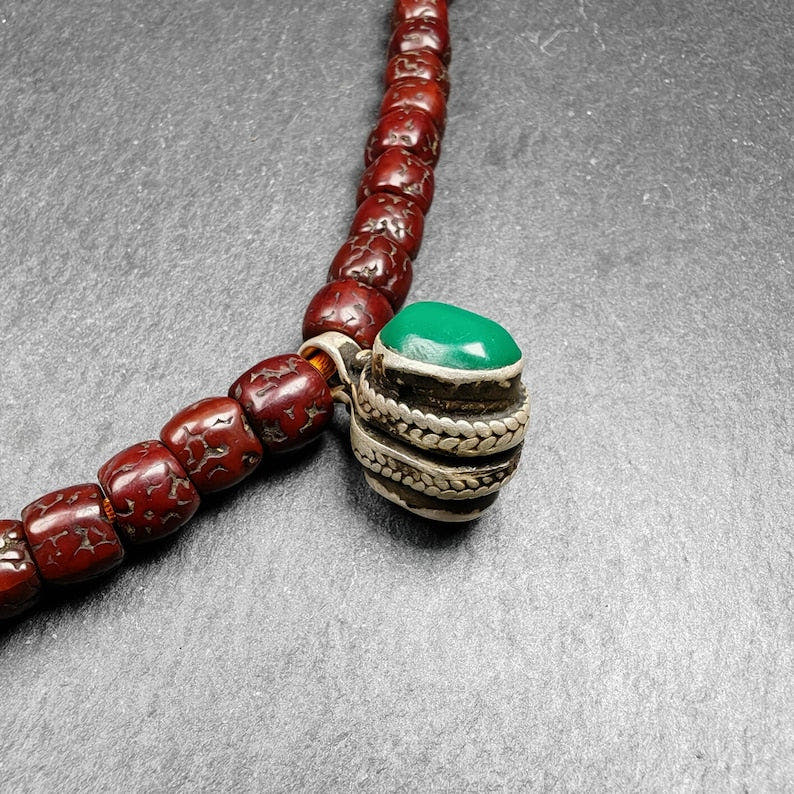 Turquoise Counter Clip - Tibetan Buddhist mala beads, close-up detail