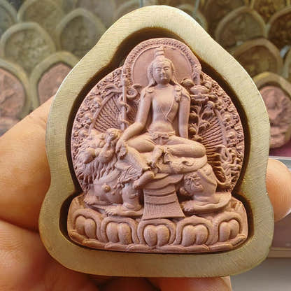 Simhanada Avakokitesvara Tsa Tsa Mold, Seng Ge Dra - Tibetan tsa tsa mold, front view