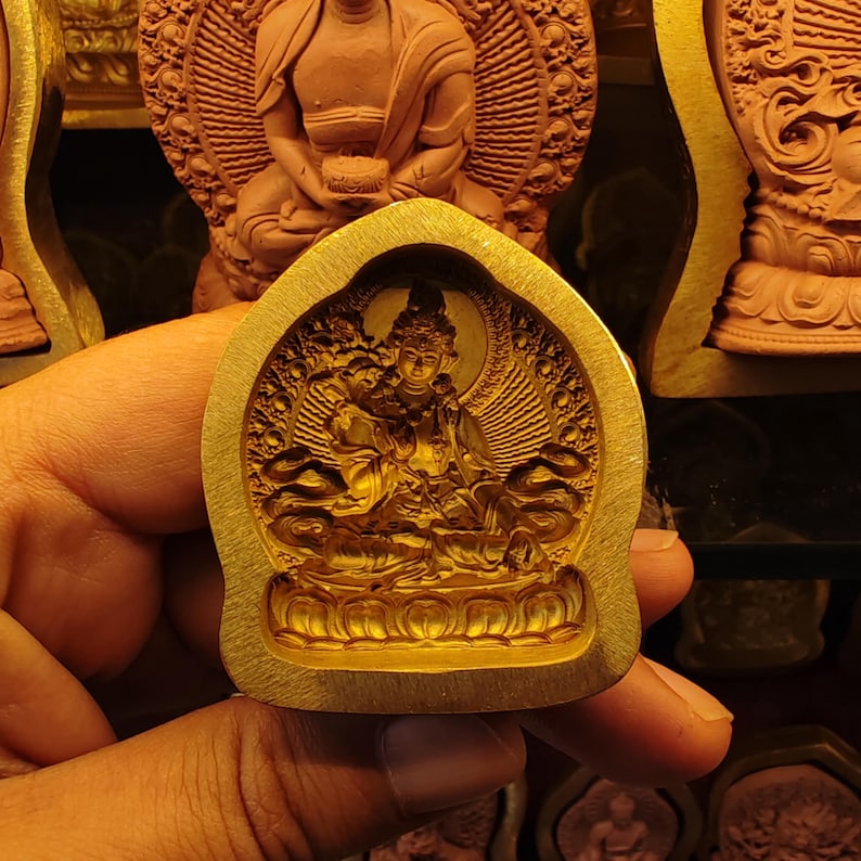 White Tara Tsa Tsa Mold - Tibetan tsa tsa mold, detailed view