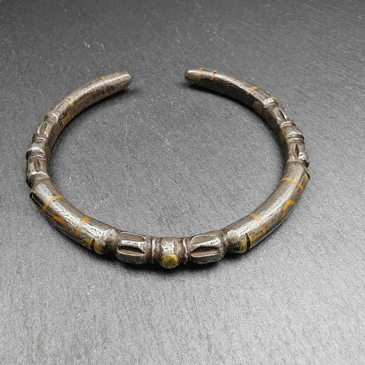 Tibetan Vajra Bangle,Cold Iron Cuff Bracelet - Tibetan Buddhist vajra, front view
