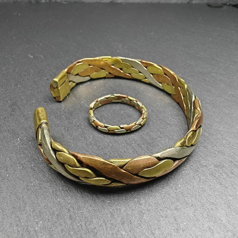 Tibetan Jewelry, Cuff Bracelet + Ring,Made of Bronze,Copper,Brass - Tibetan Buddhist art, front view