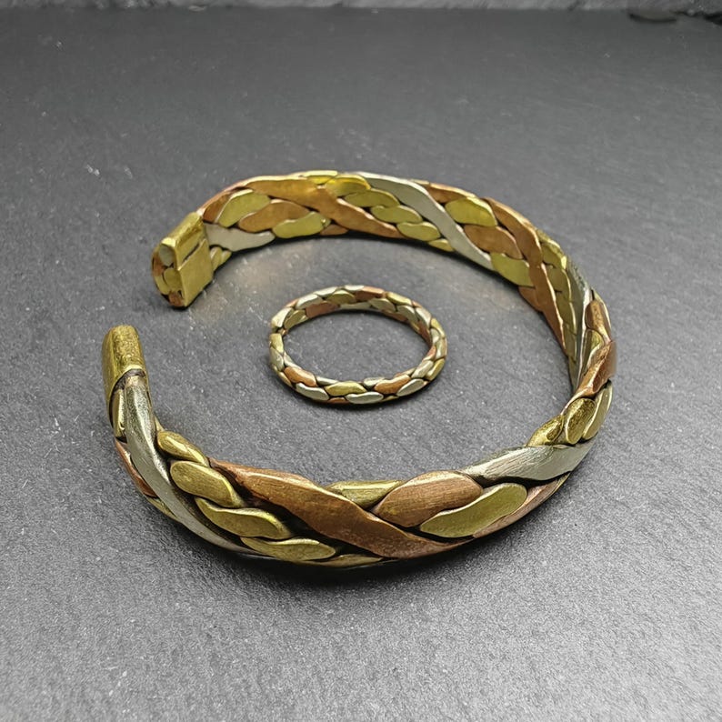 Tibetan Jewelry, Cuff Bracelet + Ring,Made of Bronze,Copper,Brass - Tibetan Buddhist art, front view