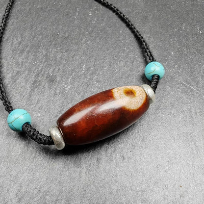 Fire Agate Lotus Dzi Amulet 31 x 15mm
