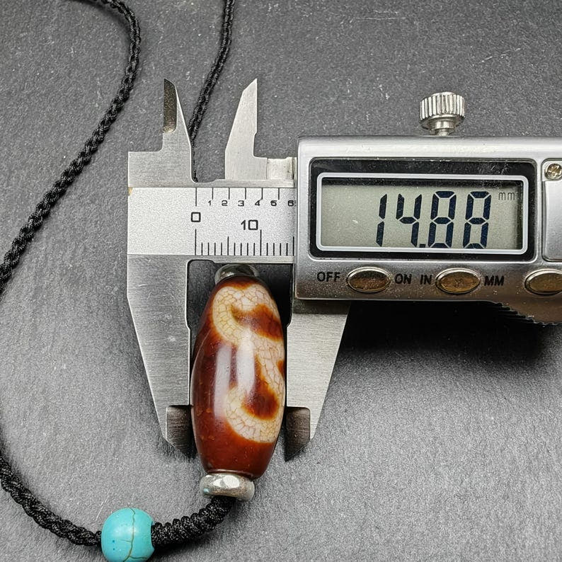Fire Agate Lotus Dzi Amulet 31 - Tibetan dzi bead, view 8