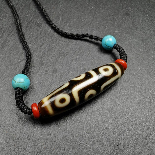 9 Eyes Dzi Bead Necklace | 41 x 11"