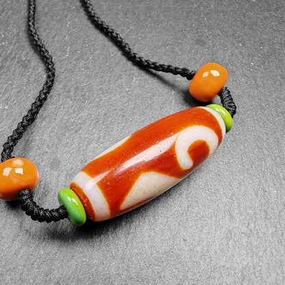 Dzi Necklace | Fire Agate Ruyi Dzi Amulet | 38 x 15mm
