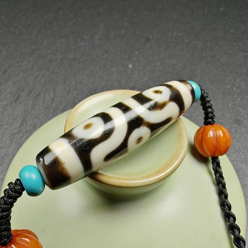 Cross Vajra 6 Eyed Dzi Bead Necklace - Tibetan Buddhist bead necklace, view 6