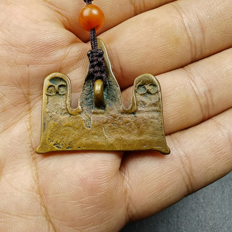 Tibetan Buddhist Amulet | Copper Stupa Skull Pendant