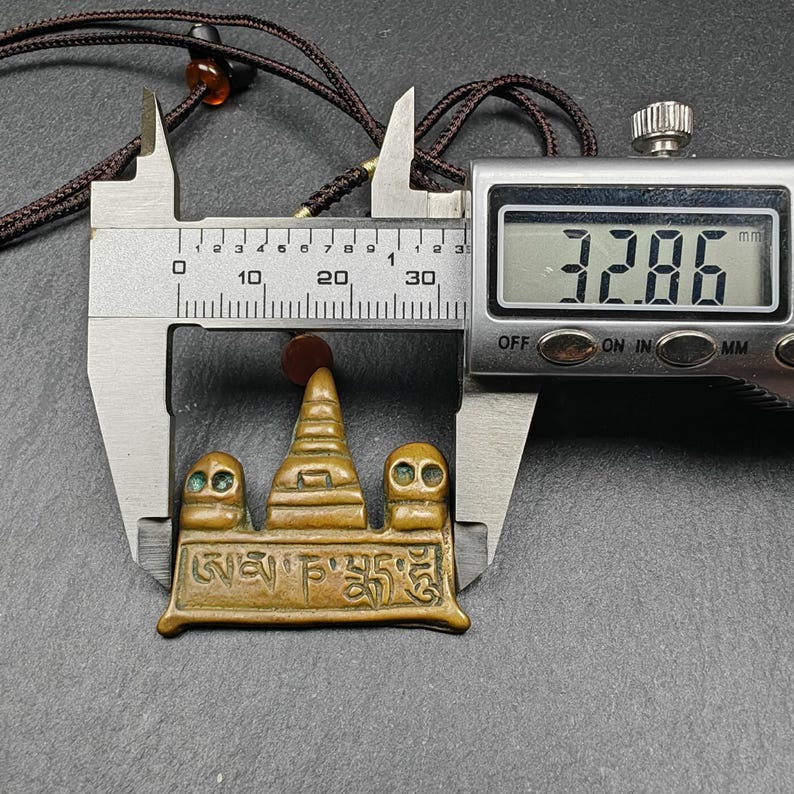 Tibetan Buddhist Amulet | Copper Stupa Skull Pendant