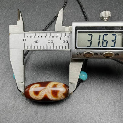 Fire Agate Lotus Dzi Amulet 31 - Tibetan dzi bead, view 7