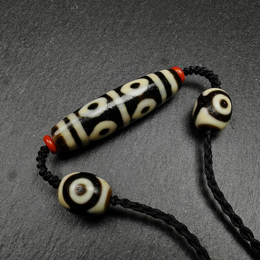 8 Eyes Dzi + Mandala 3 eyes Dzi Beads Amulet