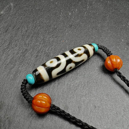 Cross Vajra 6 Eyed Dzi Bead Necklace - Tibetan Buddhist bead necklace, detailed view