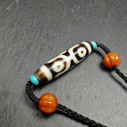 Cross Vajra 6 Eyed Dzi Bead Necklace | 48 × 12mm