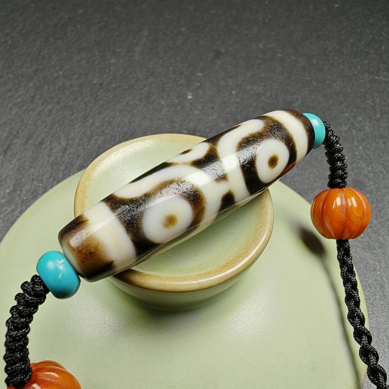 Cross Vajra 6 Eyed Dzi Bead Necklace - Tibetan Buddhist bead necklace, view 4