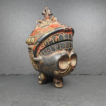 Copper Kapala Skull Cup Set - Tibetan Buddhist Offering Bowl - Ritual Implement - 16cm height
