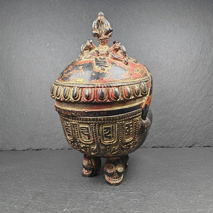 Copper Kapala Skull Cup Set - Tibetan Buddhist Offering Bowl - Ritual Implement - 16cm height