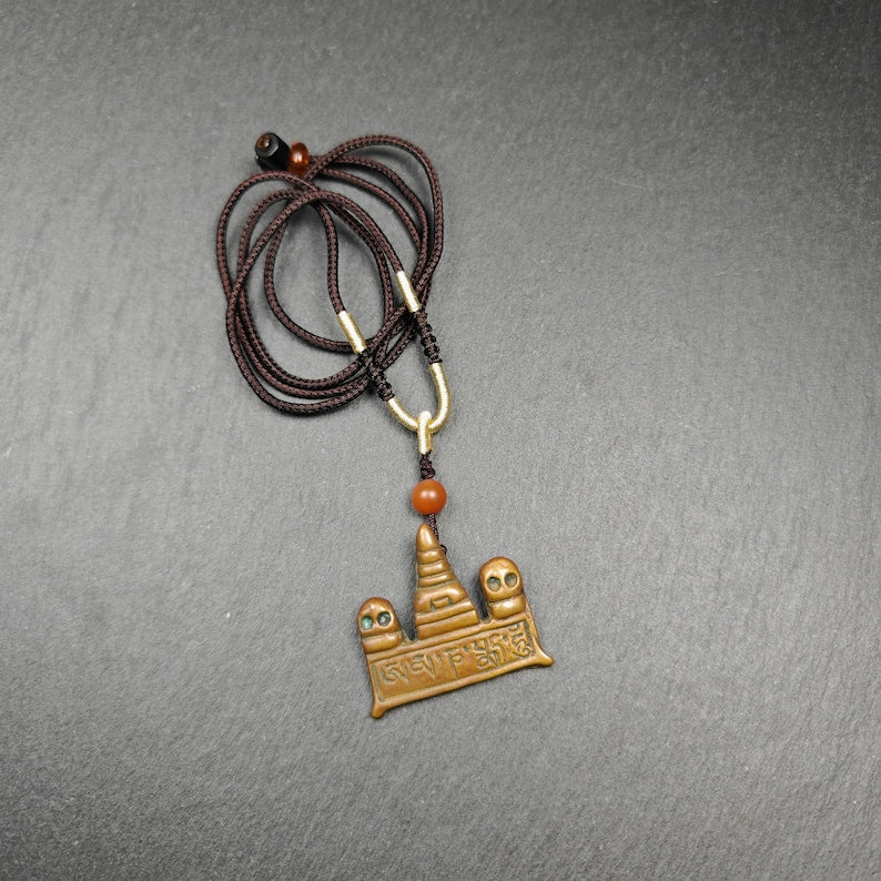 Tibetan Buddhist Amulet | Copper Stupa Skull Pendant