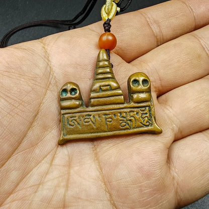 Tibetan Buddhist Amulet | Copper Stupa Skull Pendant