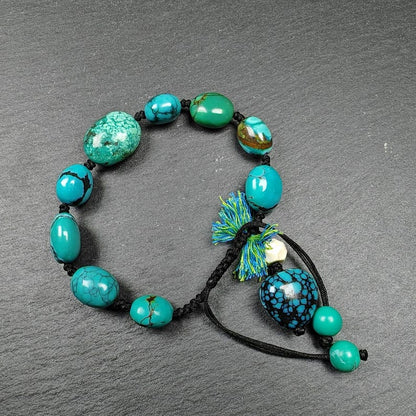 Authentic Turquoise Wrist Mala Bracelet - Old Tibetan Rosary Prayer Beads - 12mm