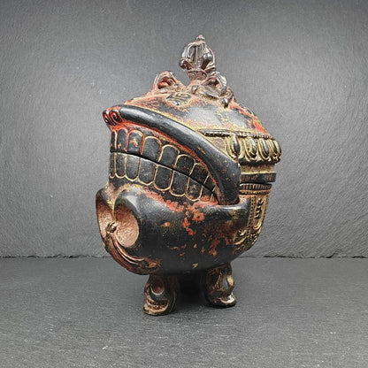 Copper Kapala Skull Cup Set - Tibetan Buddhist Offering Bowl - Ritual Implement - 16cm height